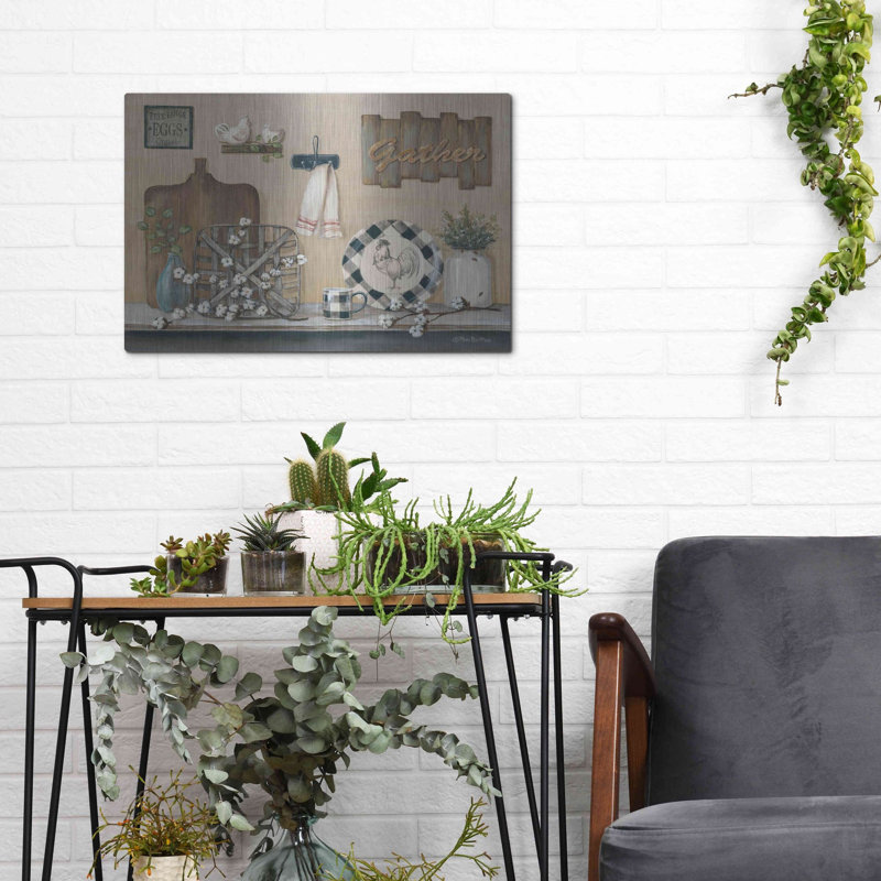 «Farmhouse Kitchen» par Pam Britton, art mural en métal, 36 po x 24 po, H 12 po x l 16 po