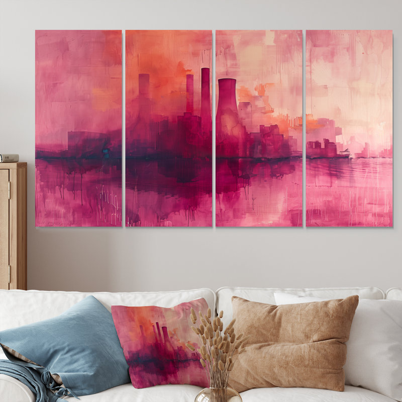 Mauve Pulse Power Plant Landscape - ensemble de décorations murales Power Plants, H 32 po x l 64 po