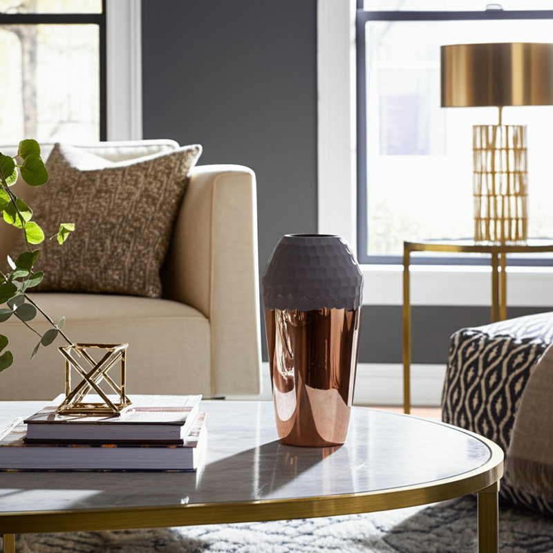 Glass Vase with Modern Glam Textured Design, Sculptural Accent, Sleek Contemporary Style, Geometric Detailing, Decorative Display Piece for Shelving or Tabletop Decor in Transitional Interiors
