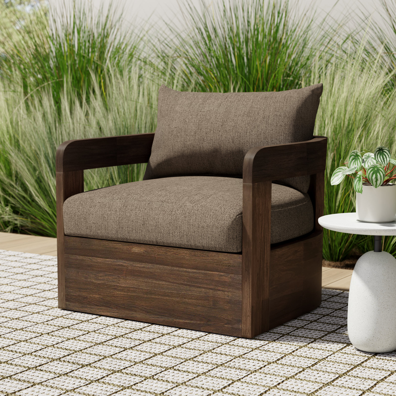 Ewan Outdoor Swivel Chair, Stained Saddle Brown, Ellor Brown