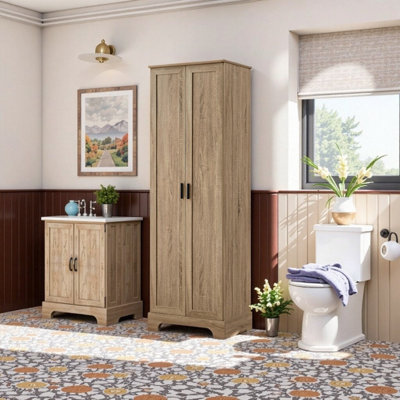 Armoire de rangement en panneau de fibres à densité moyenne 23,3 po x 16,9 po x 71,2 po avec tablettes réglables pour l'organisation de la salle de bain, du bureau et de la maison