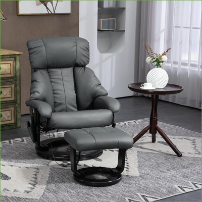 Recliners with Ottoman, 360° Swivel Massage Recliner Chair, Modern | Charcoal Gray | PU Leather