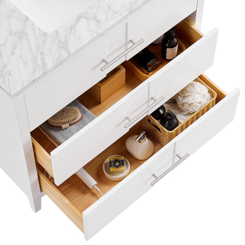 Marlesa 36'' Single Bathroom Vanity with Carrara Marble Top, White