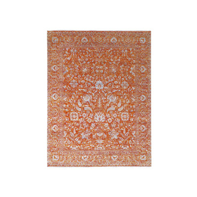 8'0" x 10'4" New Hand Knotted Orange Wool & Silk Rectangle Oriental Rug - MOA10276307