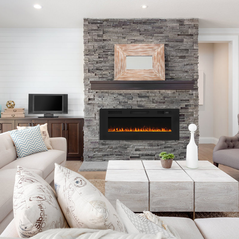 Foyer électrique mural encastré Chilcott, H 19,69 po x l 50 po x P 4,72 po, Acier inoxydable