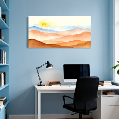 Paysage et nature, coucher de soleil sur une chaîne de montagnes, art à l'aquarelle