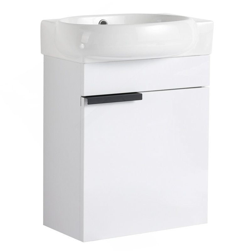 Meuble-lavabo à fermeture en douceur avec lavabo, 16 pouces pour petite salle de bain, Blanc brillant