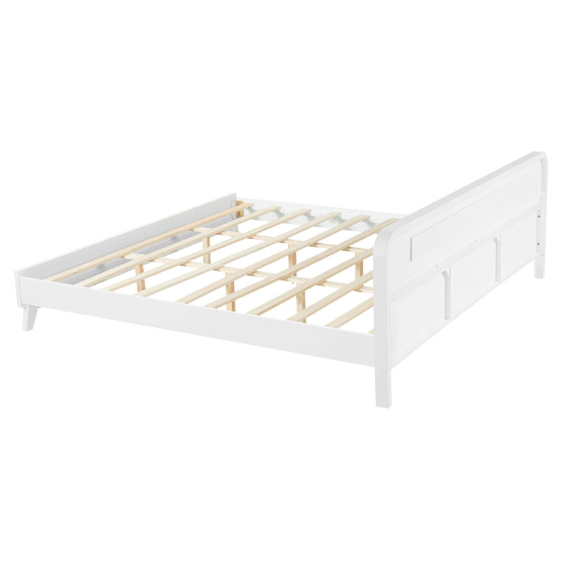 Lit en bois de pin massif, solide et stable, sans sommier, Blanc, Très grand lit