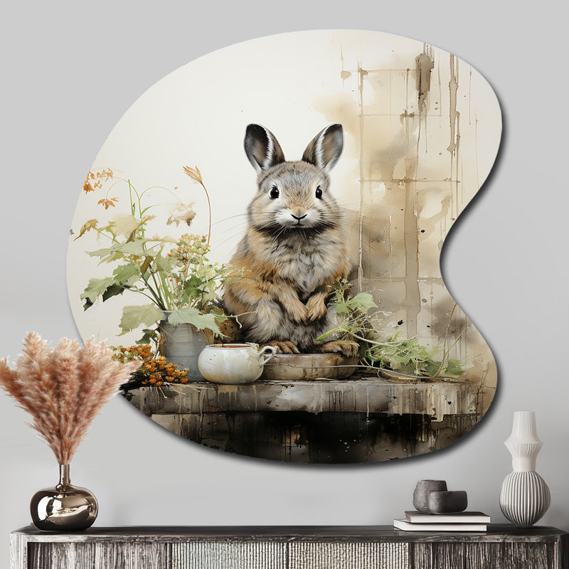 Asian Art Rabbit Sumi I - Art mural asymétrique en forme de lapin, H 33 po x l 33 po