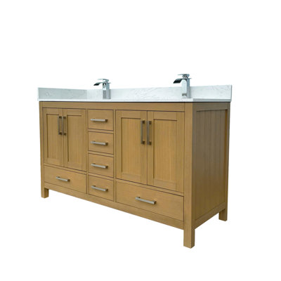 Meuble-lavabo de salle de bain 60 po avec lavabo double en chêne Desert