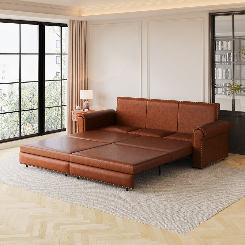 King Pull Out Sofa Bed - 3-in-1 Faux Leather Convertible