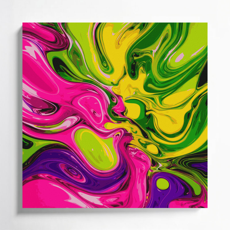 Abstrait art fluide sur toile verte 48, 32" H x 32" W