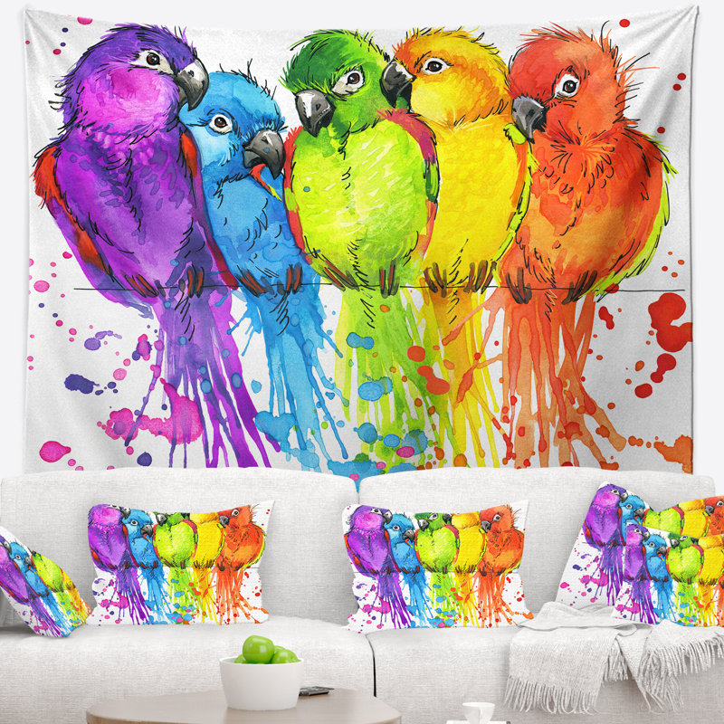 Tapisserie d'illustration de perroquets colorés Animal, H 32 po x l 39 po