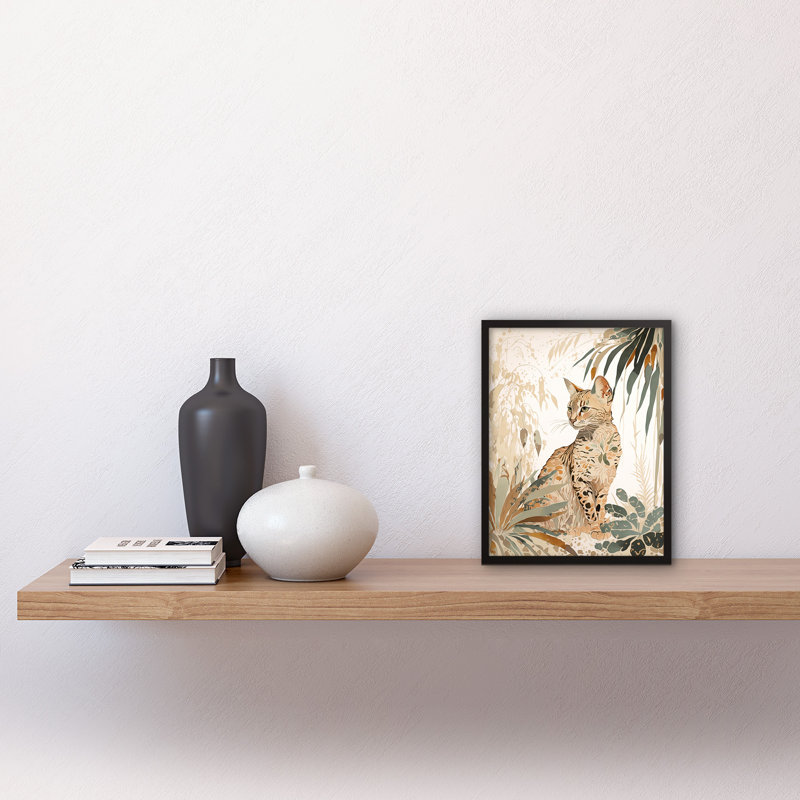 Savannah Cat With Colourful Fur Pattern In Nature Modern Watercolour - Single Picture Frame Print