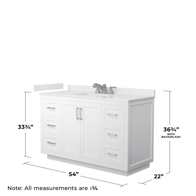 Miranda 54" Freestanding Single Bathroom Vanity with Quartz Top, White Quartz, White, Brushed Nickel