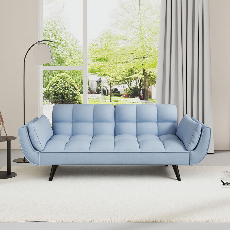 Accoudoirs évasés en velours 74 po Veleria, Velours bleu