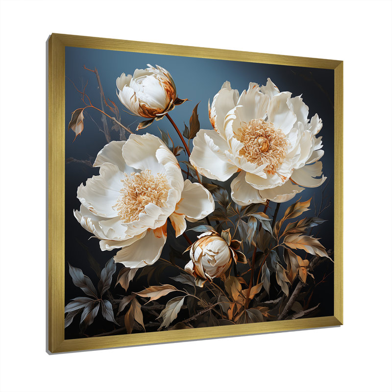 Elegant Peony Dreamscape II, reproduction d'art sur toile, H 16 po x l 16 po x P 1 po, Cadre doré simple