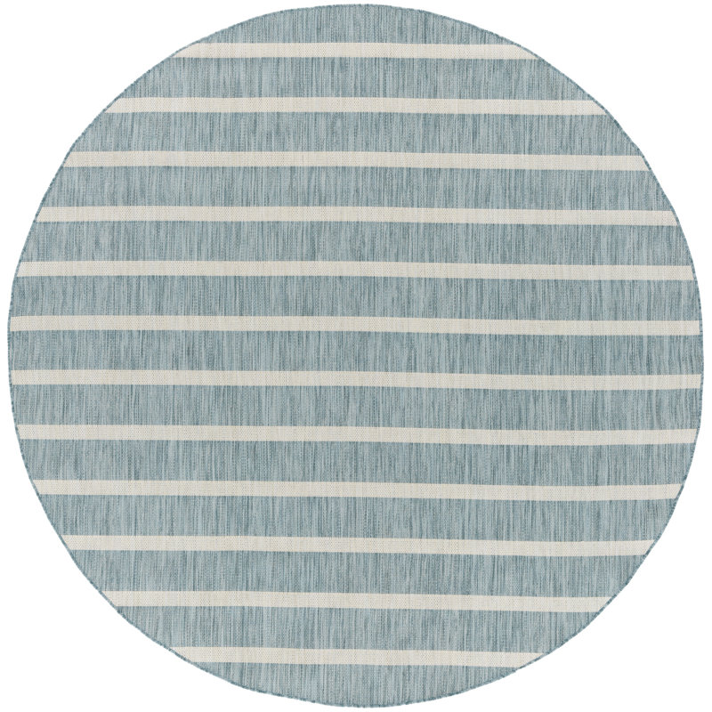Shaila Striped Indoor / Outdoor Rug, Round 8', Blue