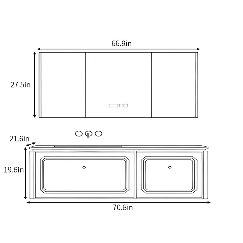 Armoire de salle de bain rétro de luxe à lumière française, H 19,6 po x l 70,8 po x P 21,6 po