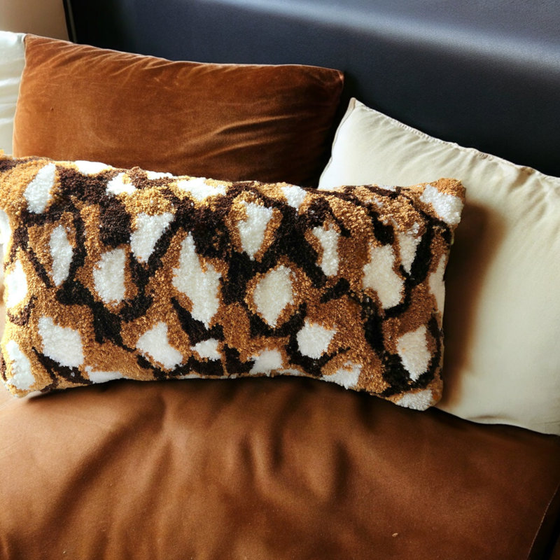 Cotton Lumbar Rectangular Pillow Cover & Insert, White/Brown/Caramel