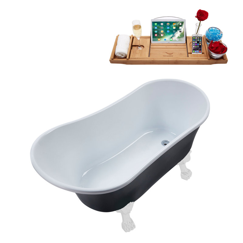 59.1'' x 27.6'' Soaking Acrylic Bathtub, Polished Chrome, Glossy White