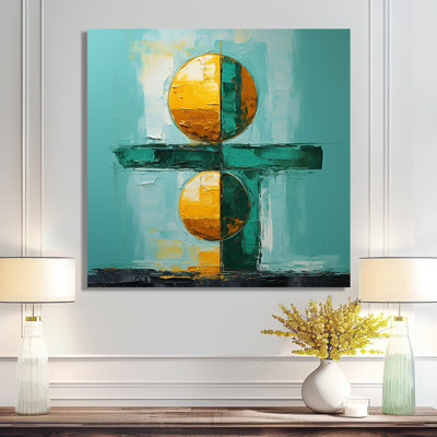 Zen Balance Turquoise Gold - Art mural abstrait, salon