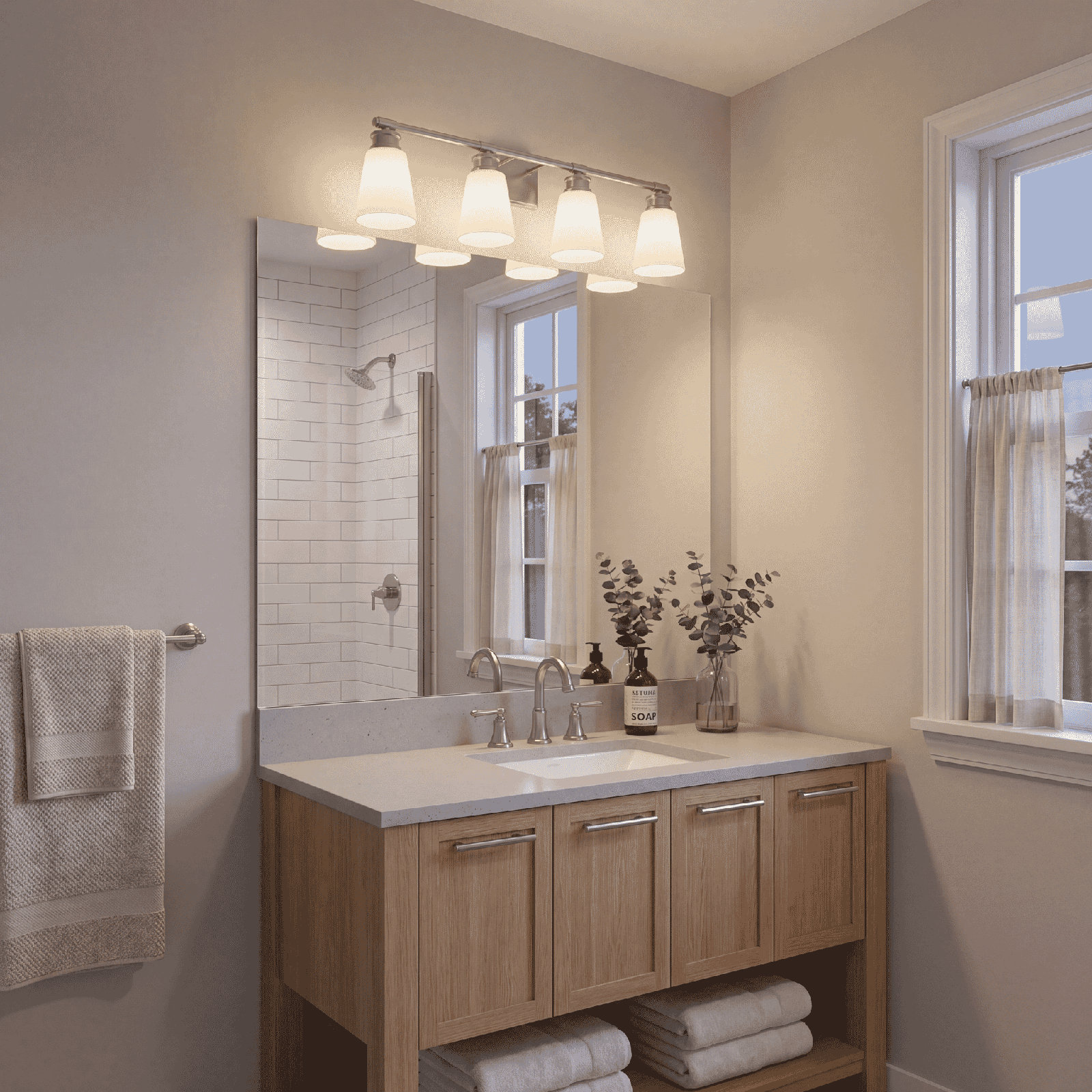 Orlanda 4-Light Dimmable Vanity Light, Brushed Nickel
