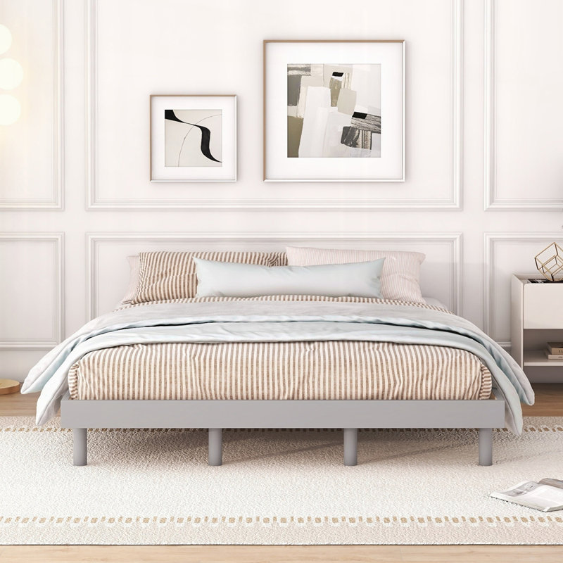 Base de lit plateforme flottante, Gris, Grand lit
