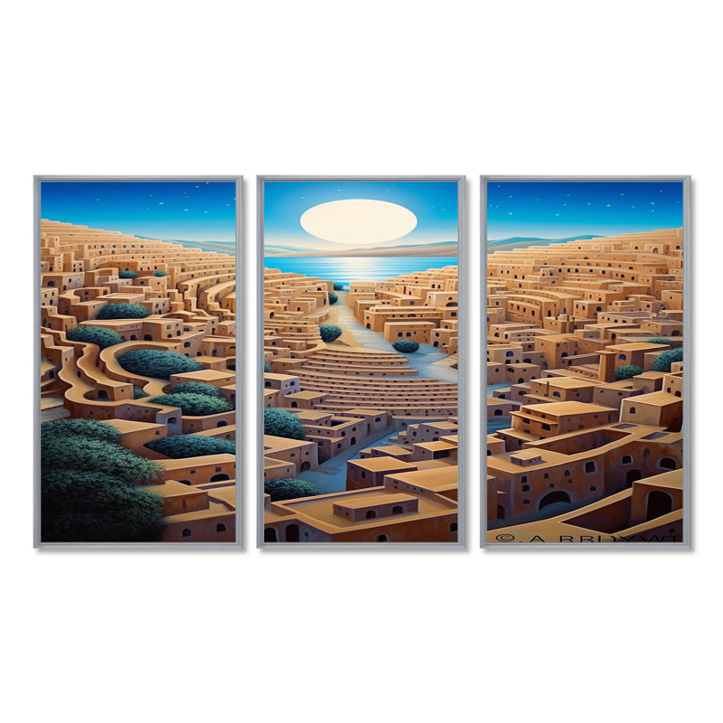 Ensemble d'art mural Tercel - City Buildings, H 28 po x l 36 po x P 1 po, Encadrement argenté