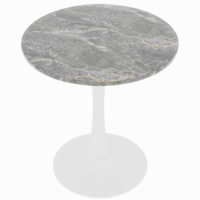 Mid - Century Modern 27.6 Inch White Coffee Table, Round, Accommodates 2 4, Dark Gray Marble 28.47 Round Table With Tabletop And Pedestal Base, Suitable For Daily Use In Living Room