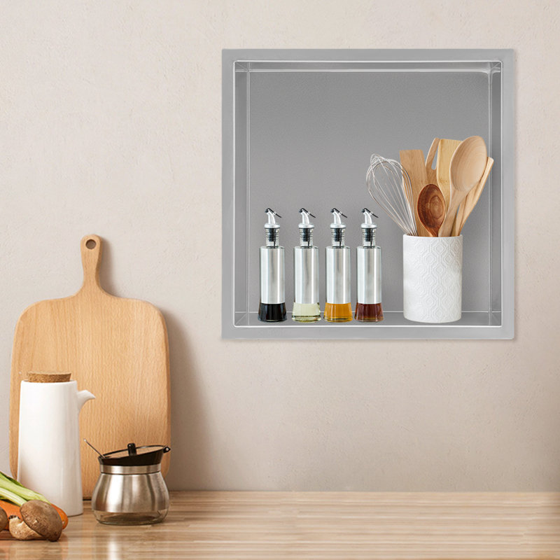 Rangement pour salle de bain encastré en acier inoxydable Mucaad, Argenté