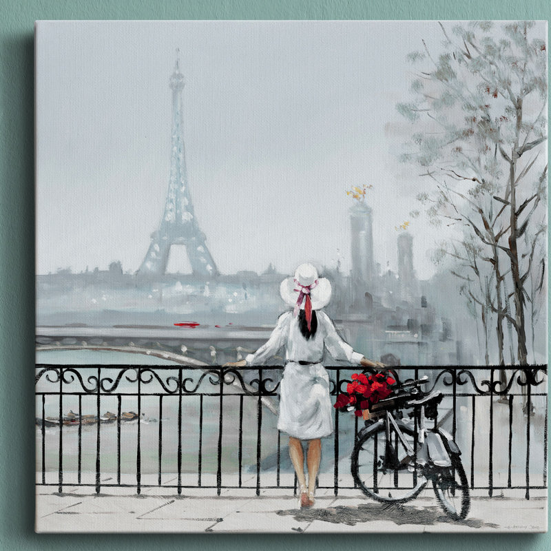 Dame à Paris - Toile tendue avec châssis de qualité supérieure - prête à être accrochée, H 10 po x l 10 po x P 1,5 po