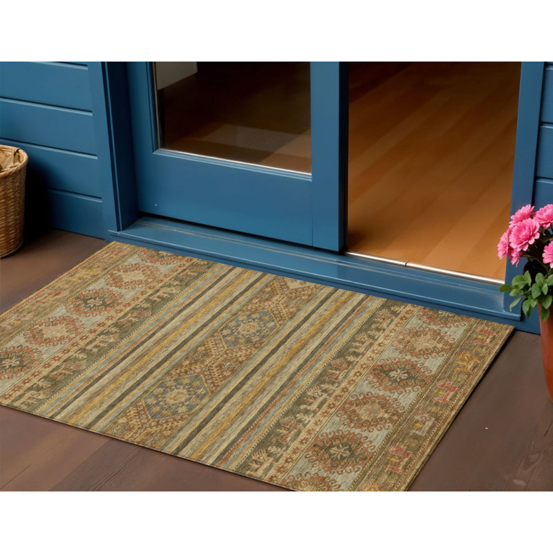 Tapis 3 pi x 5 pi beige taupe tribal intérieur lavable