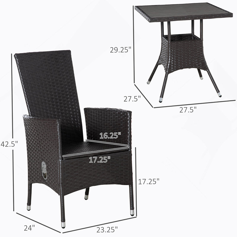 Ensemble bistro 3 pièces pour patio inclinable