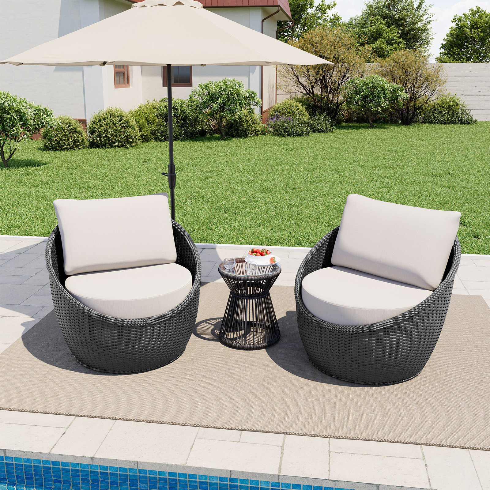 Leyton Wicker Patio Lounge Chairs, Black