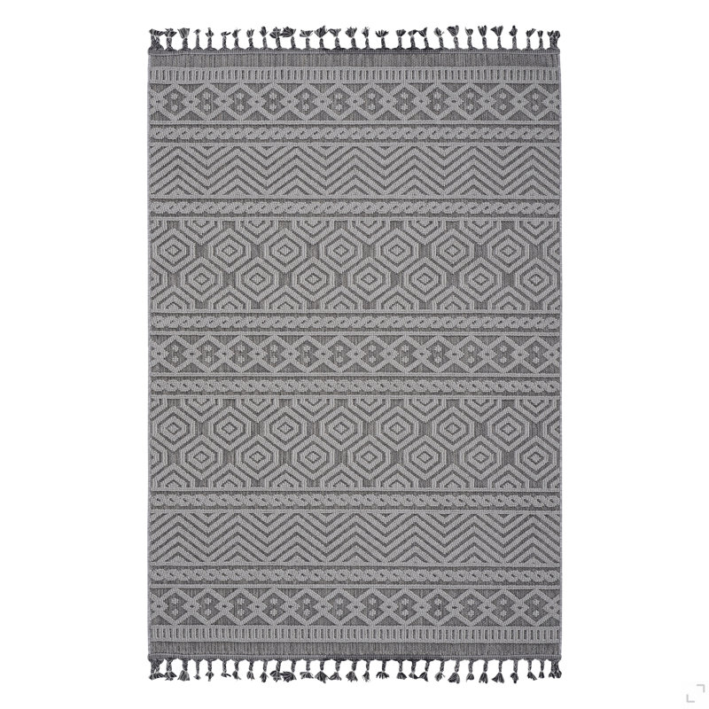 LOOM & LUXE Collection 8X10 Grey/White /Geometric Indoor/Outdoor Area Rug, White/Gray, Rectangle 7'9" x 10'