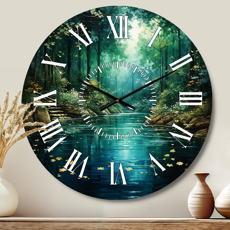 Forest Emerald Canopy River - Landscapes Face Wall Clock, Medium