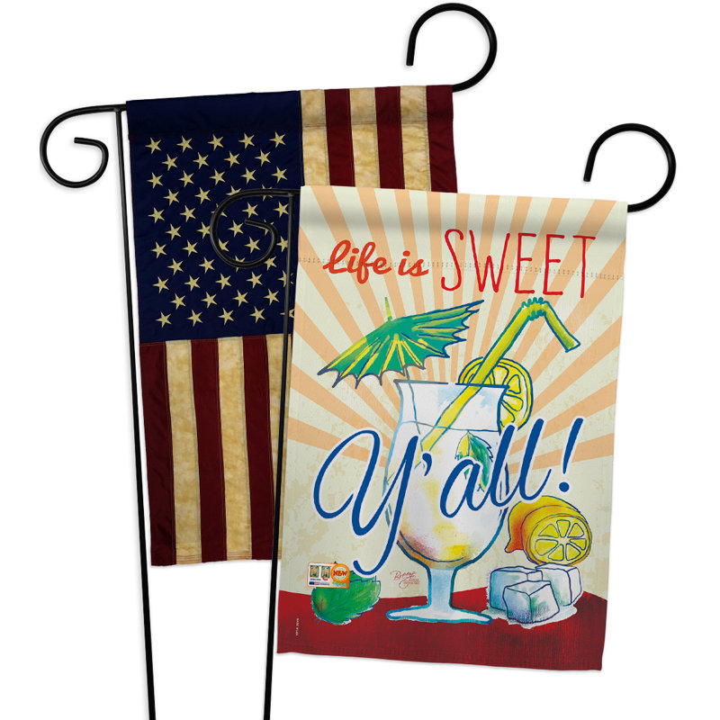 Drapeau de jardin 2 côtés en polyester 19 po x 13 po, 2 pièces y’all et boissons happy hours et boissons