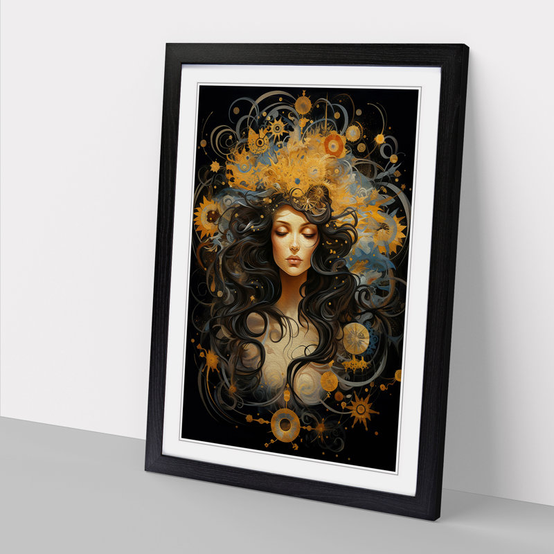 XYZ-FRM-V1223-1671 Virgo Zodiac Modern - Single Picture Frame Print on Wood, Black, 64cm H x 46cm W x 2cm D