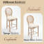 Chaises de bar rembourrées de style champêtre français de 26 po de hauteur, de 2, avec dossier, techniques de sculpture et de tréfilage, lin en coton doux, structure en bois massif, pour restaurant, beige avec rond naturel