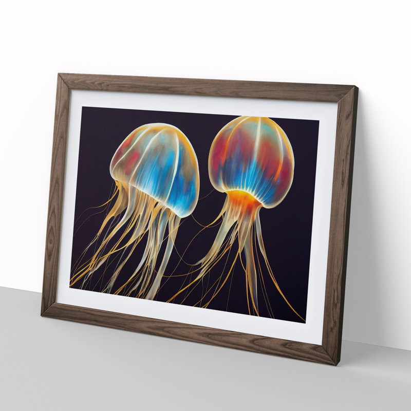 Jellyfish Painted - Single Picture Frame Print, 46cm H x 64cm W x 2cm D, Walnut Framed