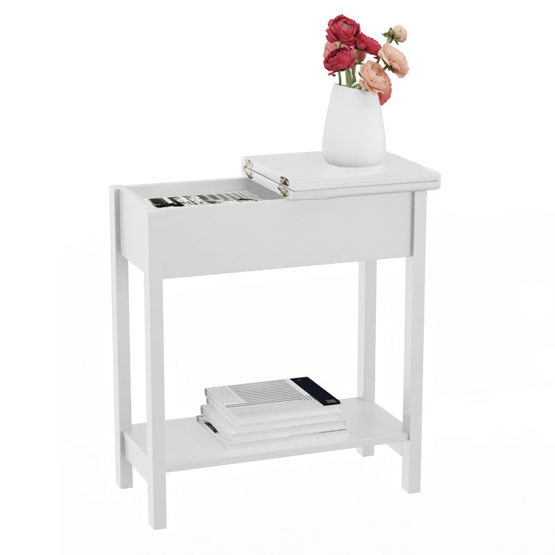 Verrill Flip Top Console Table – 2 Piece Living Room End Tables with Hidden Hinged Storage Compartment and Lower Shelf, White