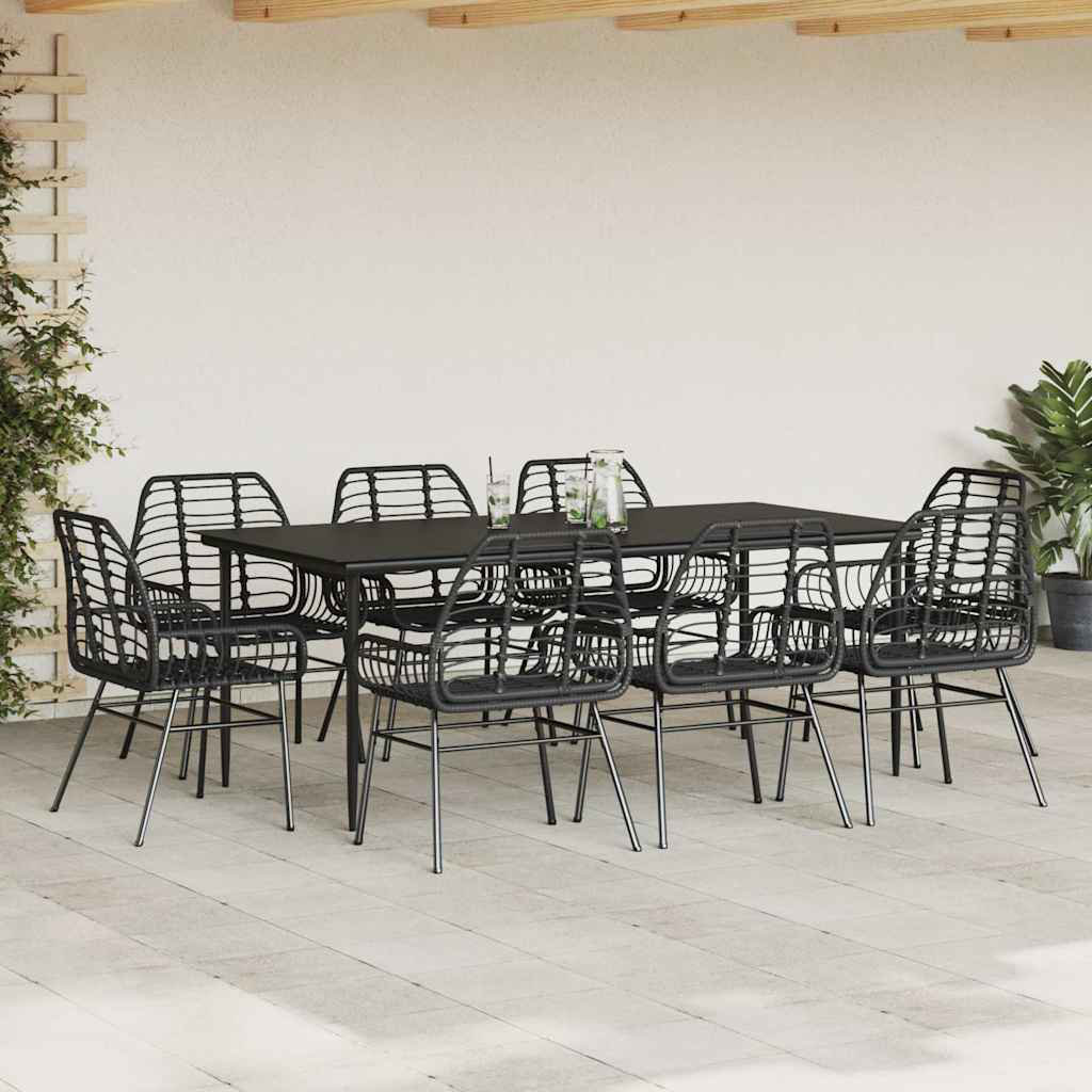 9 Piece Garden Dining Set Black Glass