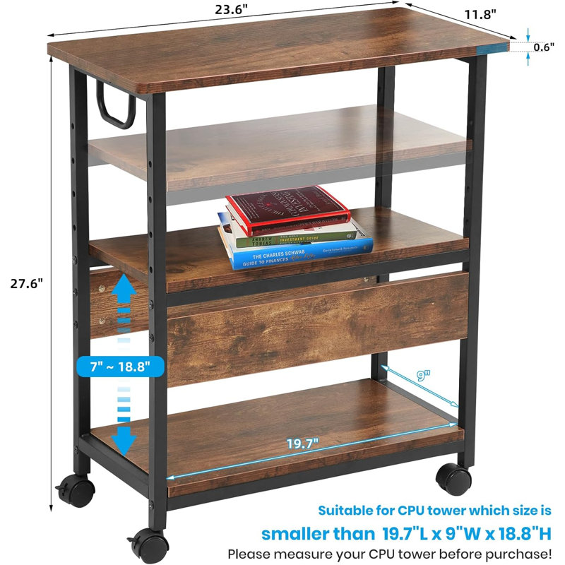 Computer Tower And Printer Stand, Height Adjustable Computer Tower Stand, 3-Tier PC Holder, PC Stands For Floor, Printer Stands With Wheel