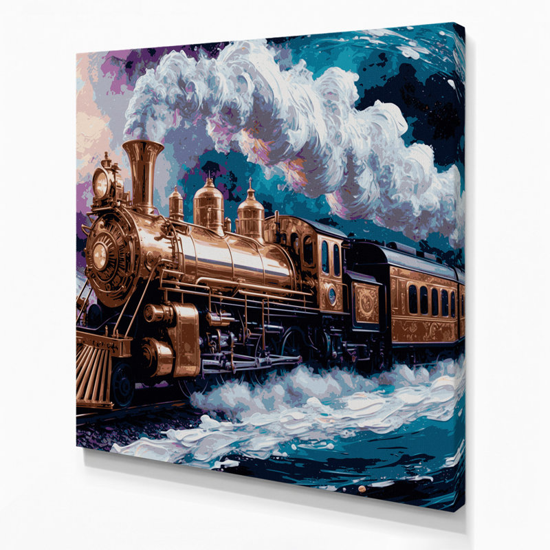 Art mural sur toile mauve Sci Fi locomotive à vapeur, H 12 po x l 12 po