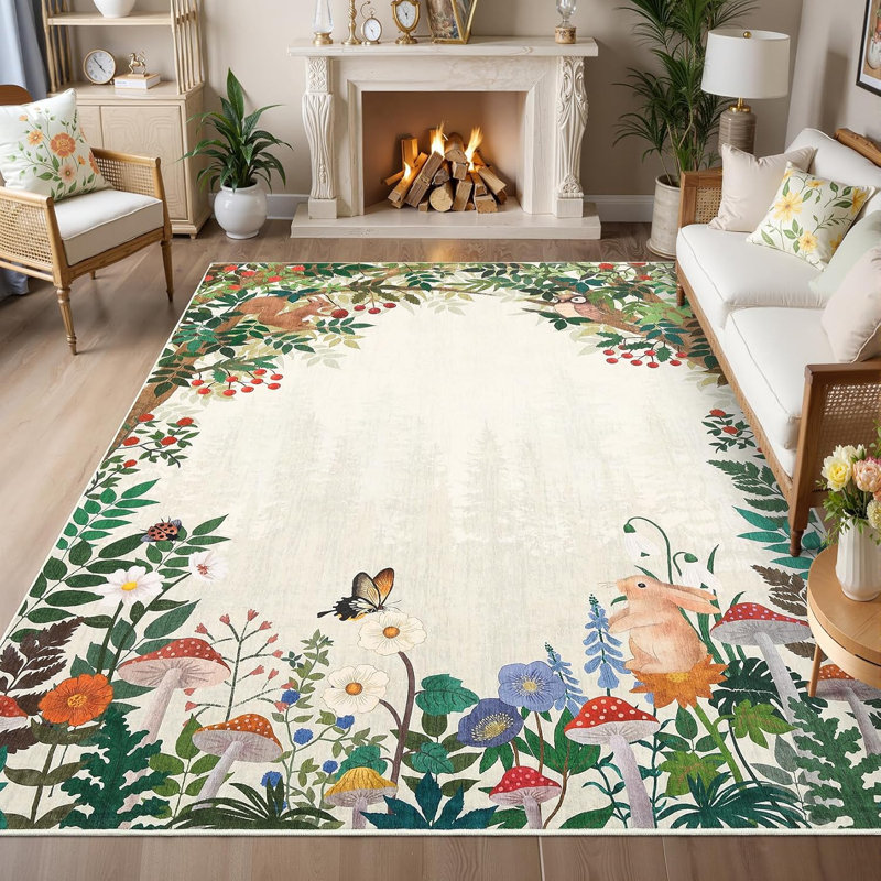 2x6 Washable Kitchen Rug, Non-Slip Jungle Animal Print, Low Pile, Stain-Resistant for Hallway, Entryway, Bathroom, Black