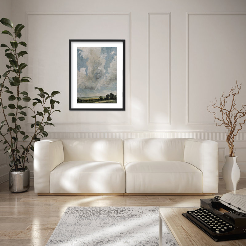 Nature Inspired Surreal Vistas: Abstract Realism Of Hills And Cloudy Skies, 36" H x 24" W x 1.125" D, Framed Matted Print