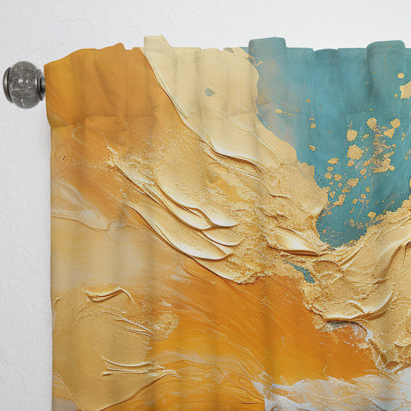 Gold Turquoise Desert Mirage Spiral V - Spirals Abstract Room Darkening Curtain - 1 Panels, 52" W x 95" L