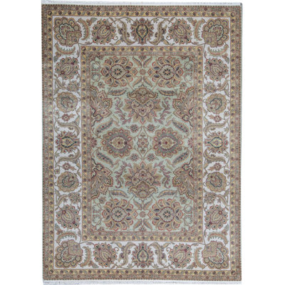 Tapis vert et ivoire de haute qualité noué à la main Trinity