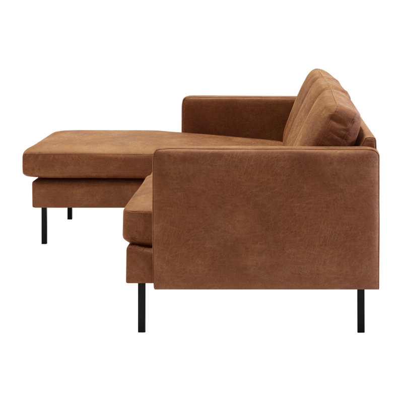 Lola 3 Seater Faux Leather Sectional, Cognac, Left Hand Facing